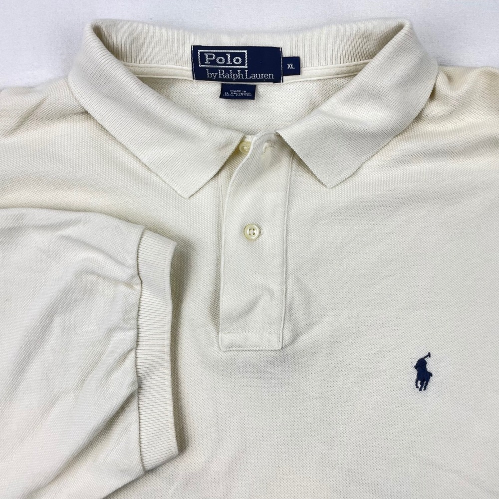 Polo Ralph Lauren Mens XL Cream Off White Pique Cotton Short Sleeve‎ Polo Shirt